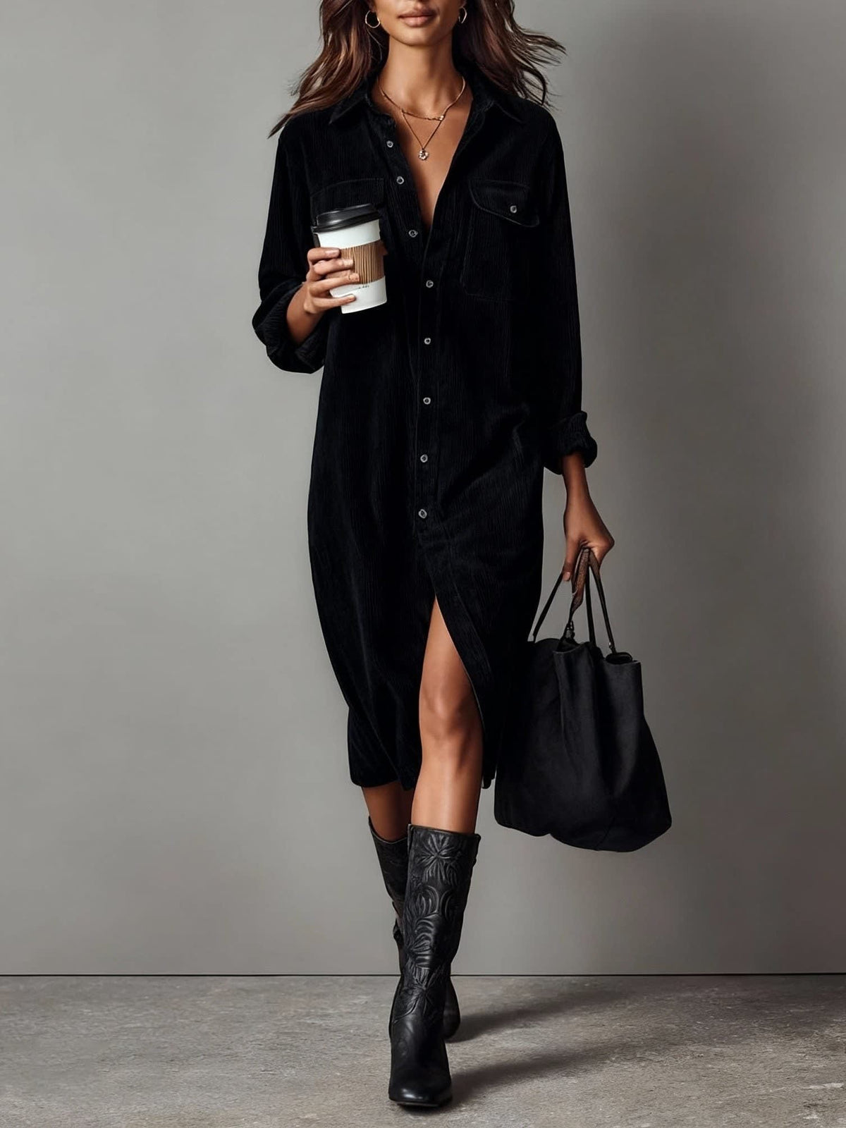 Women's Corduroy Button-Up Shirt Dress - Rhodanthe