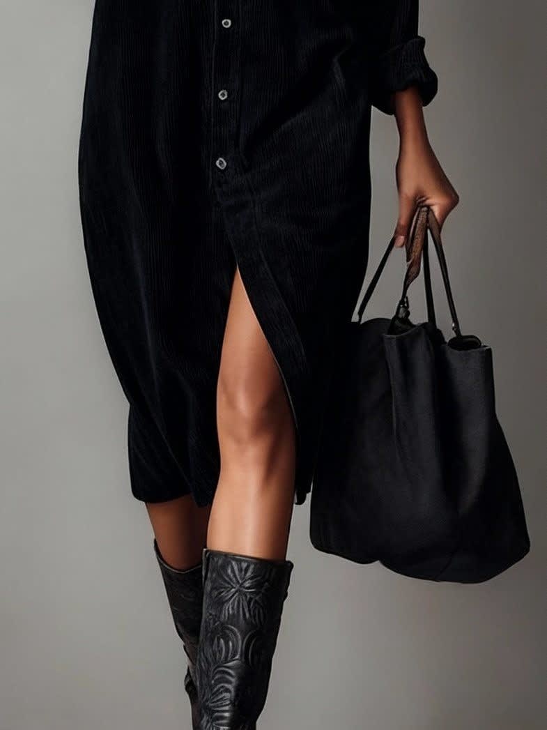 Women's Corduroy Button-Up Shirt Dress - Rhodanthe
