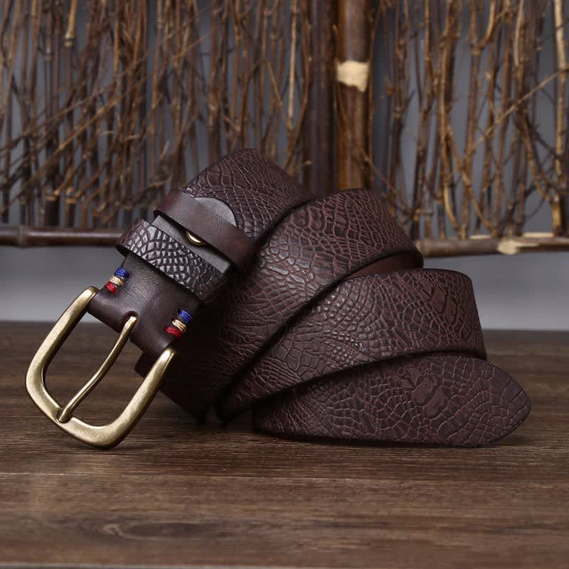 Men's Embossed Leather Belt - Aaron