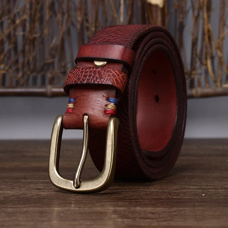 Men's Embossed Leather Belt - Aaron