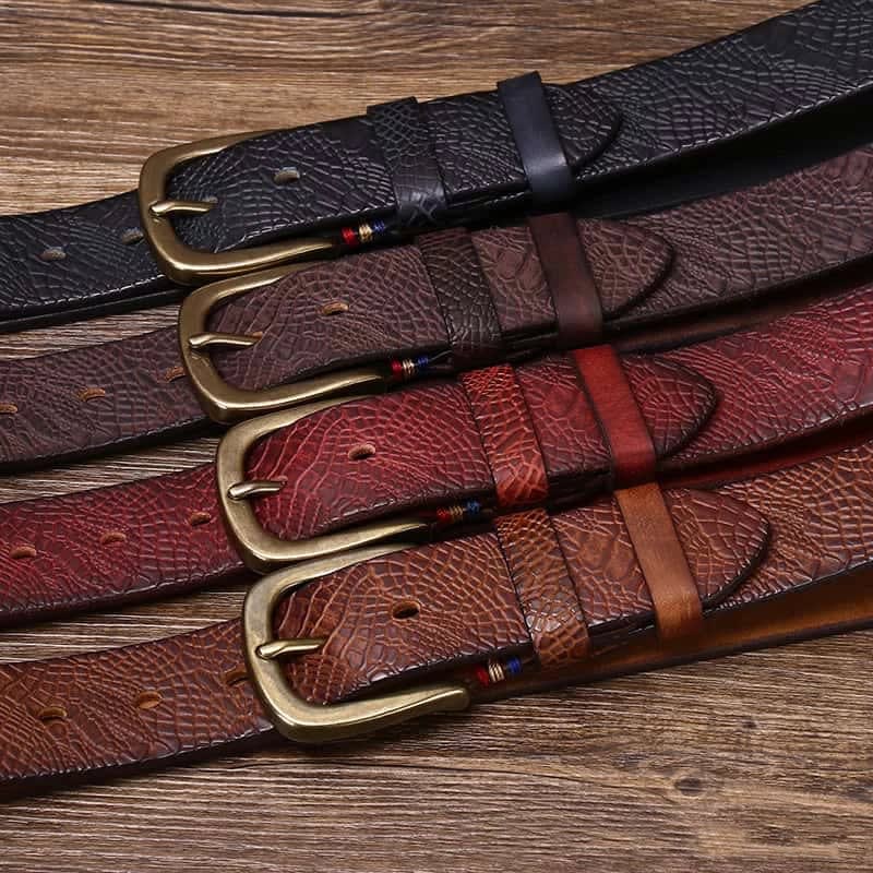 Men's Embossed Leather Belt - Aaron