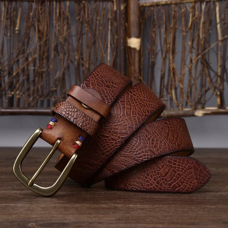 Men's Embossed Leather Belt - Aaron