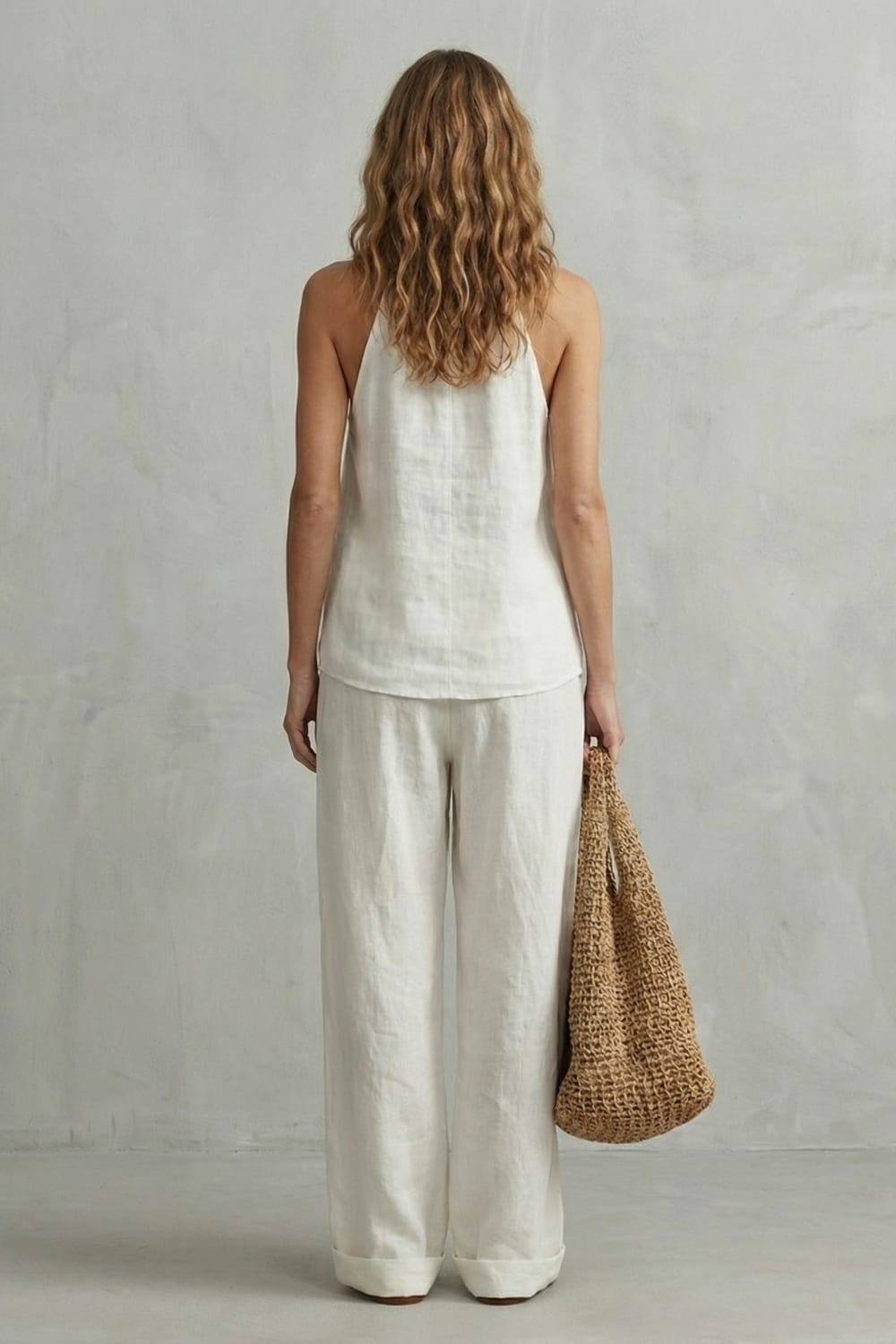 Women's Cotton-Blend Halter Top and Wide-Leg Pants Set - Demi