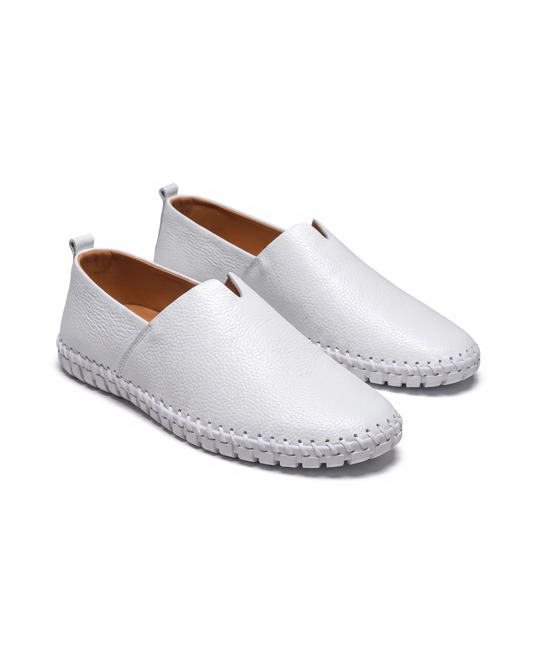 Men's Leather Slip-On Driving Loafers - Abraham - White