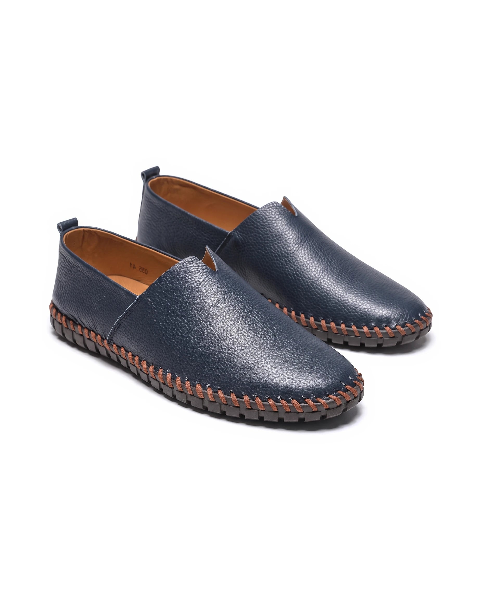 Men's Leather Slip-On Driving Loafers - Abraham - Navy