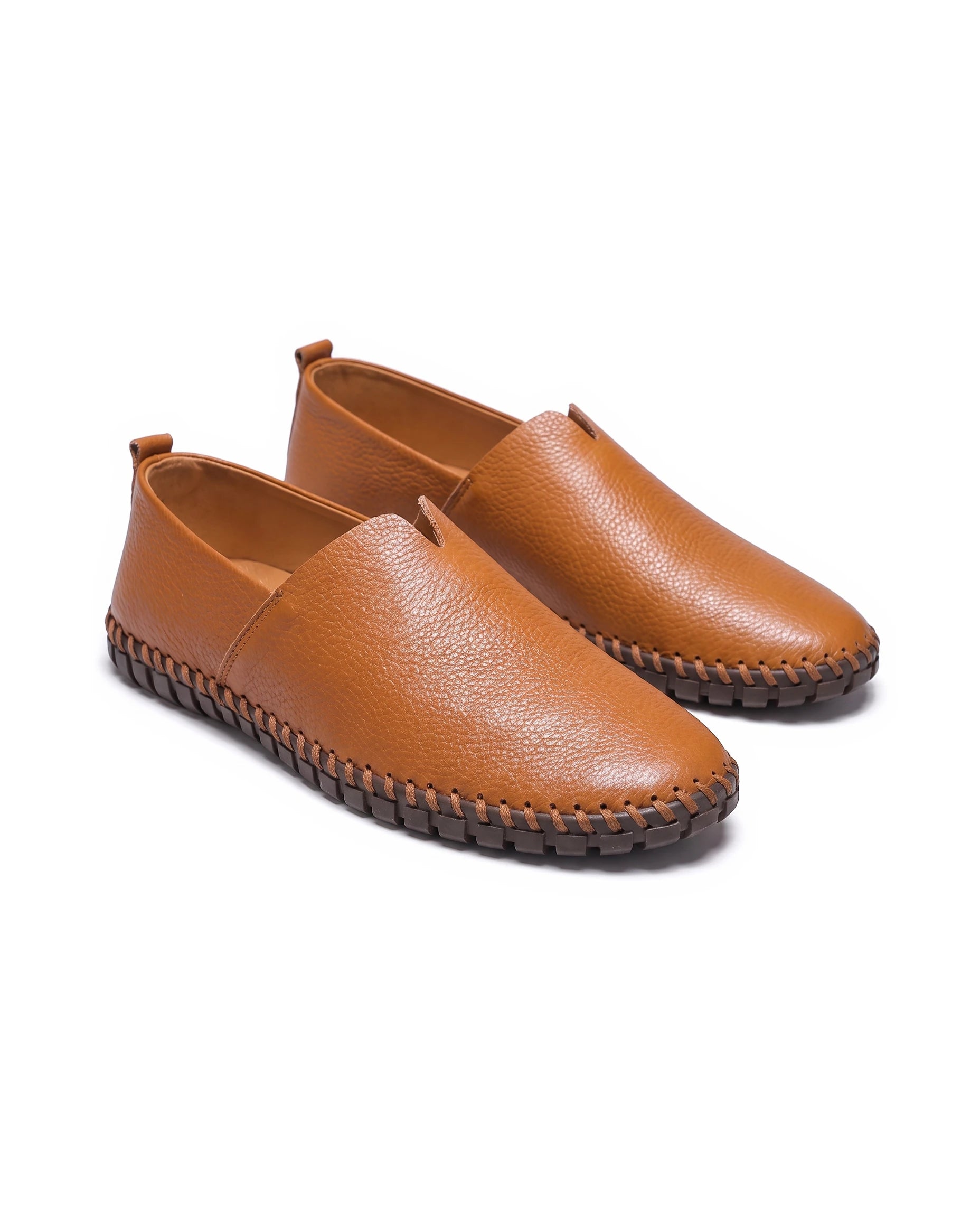 Men's Leather Slip-On Driving Loafers - Abraham - Tan
