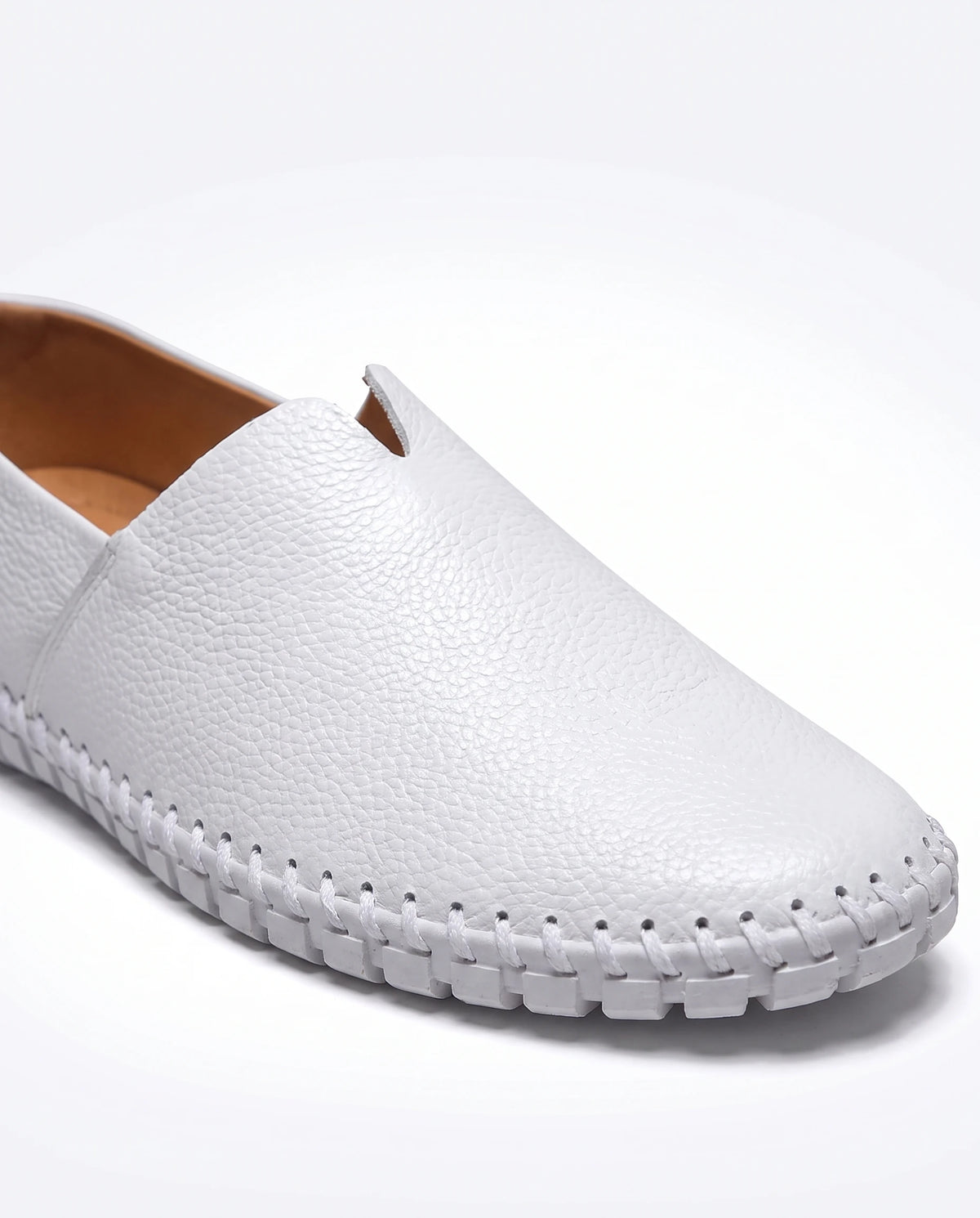 Men's Leather Slip-On Driving Loafers - Abraham - Detail Toe and Vamp