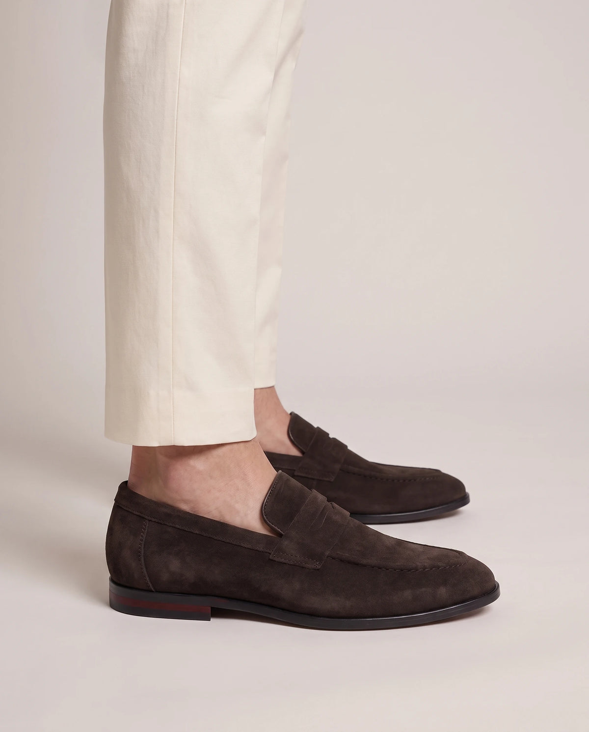 Men's Suede-Effect Penny Loafers - Albert - Model Side Detail