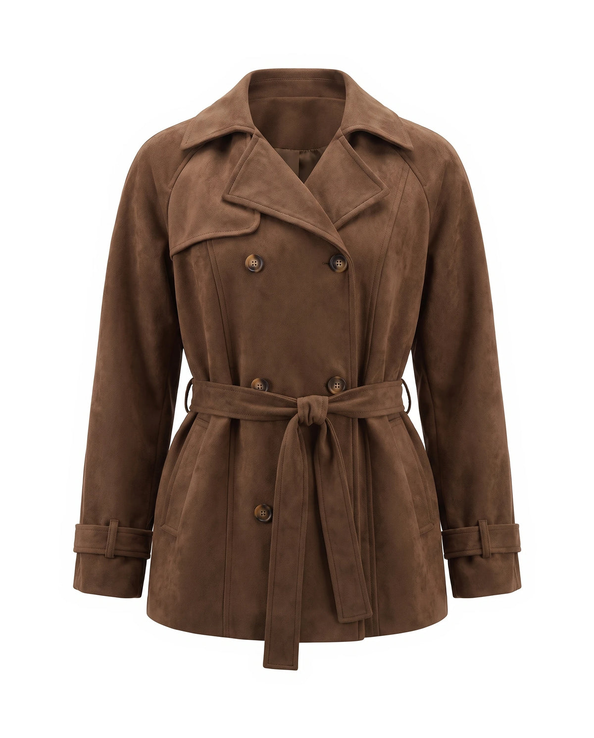 Women's Faux Suede Short Trench Coat - Ashlyn - Brown