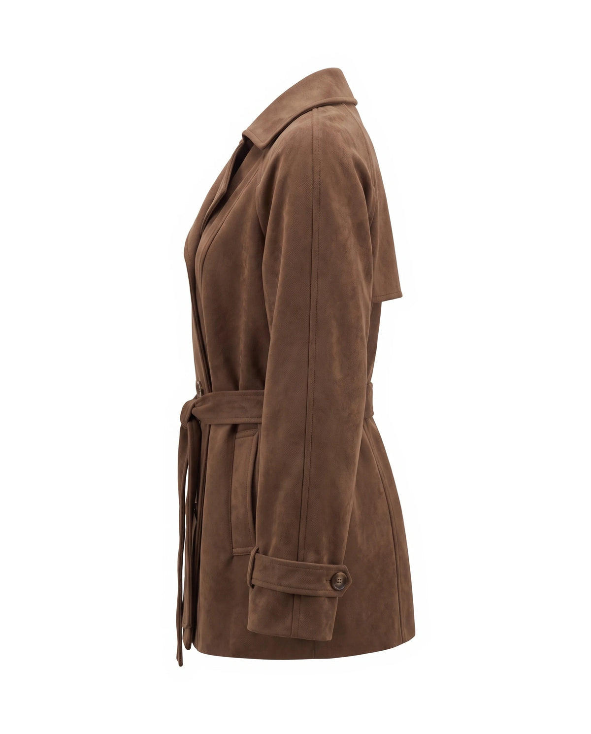 Women's Faux Suede Short Trench Coat - Ashlyn - Side View