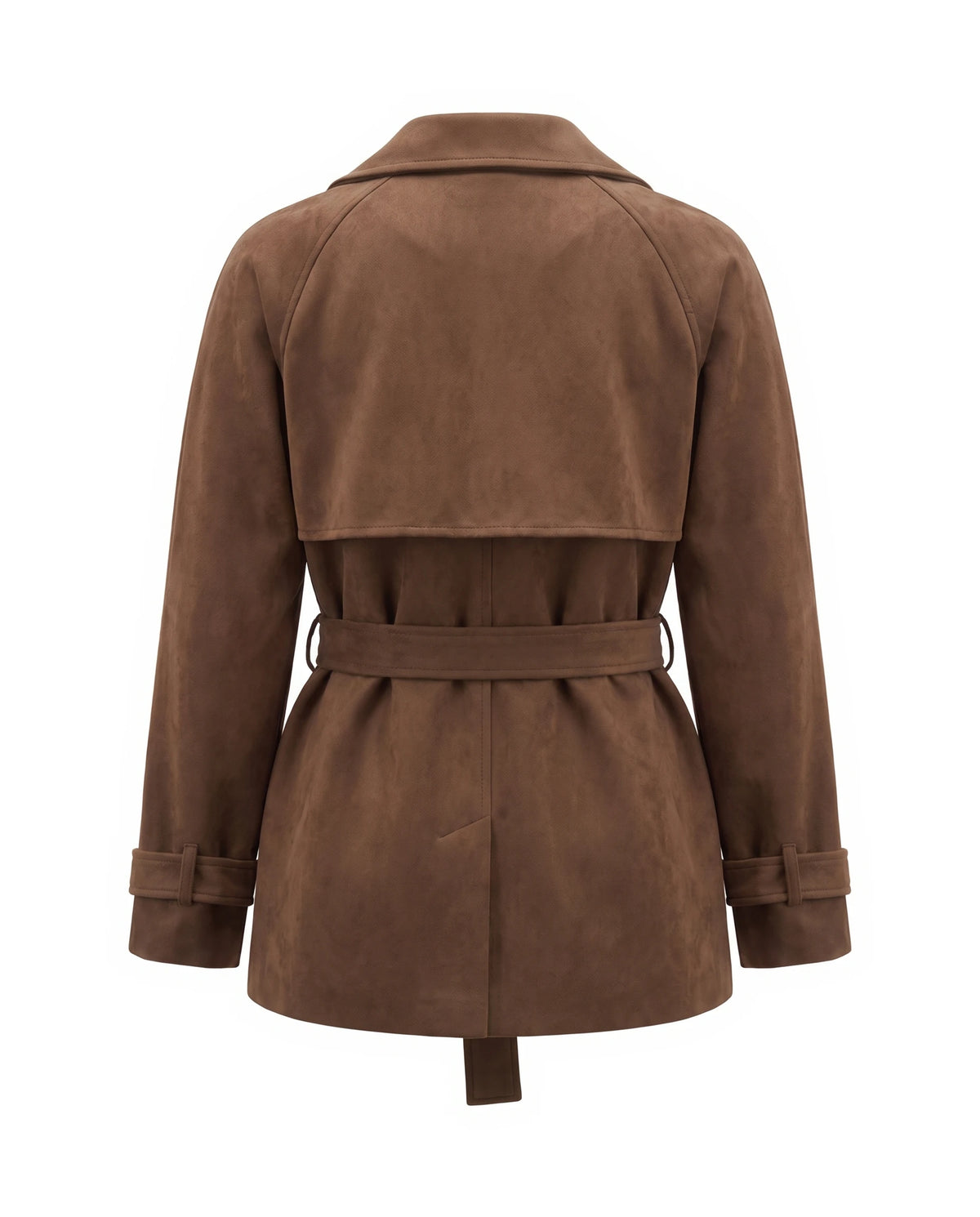 Women's Faux Suede Short Trench Coat - Ashlyn - Back View