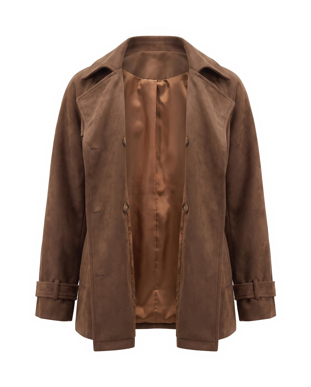 Women's Faux Suede Short Trench Coat - Ashlyn - Front View Open