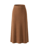Women's Ribbed Knit Midi Skirt - Beatrice - Camel