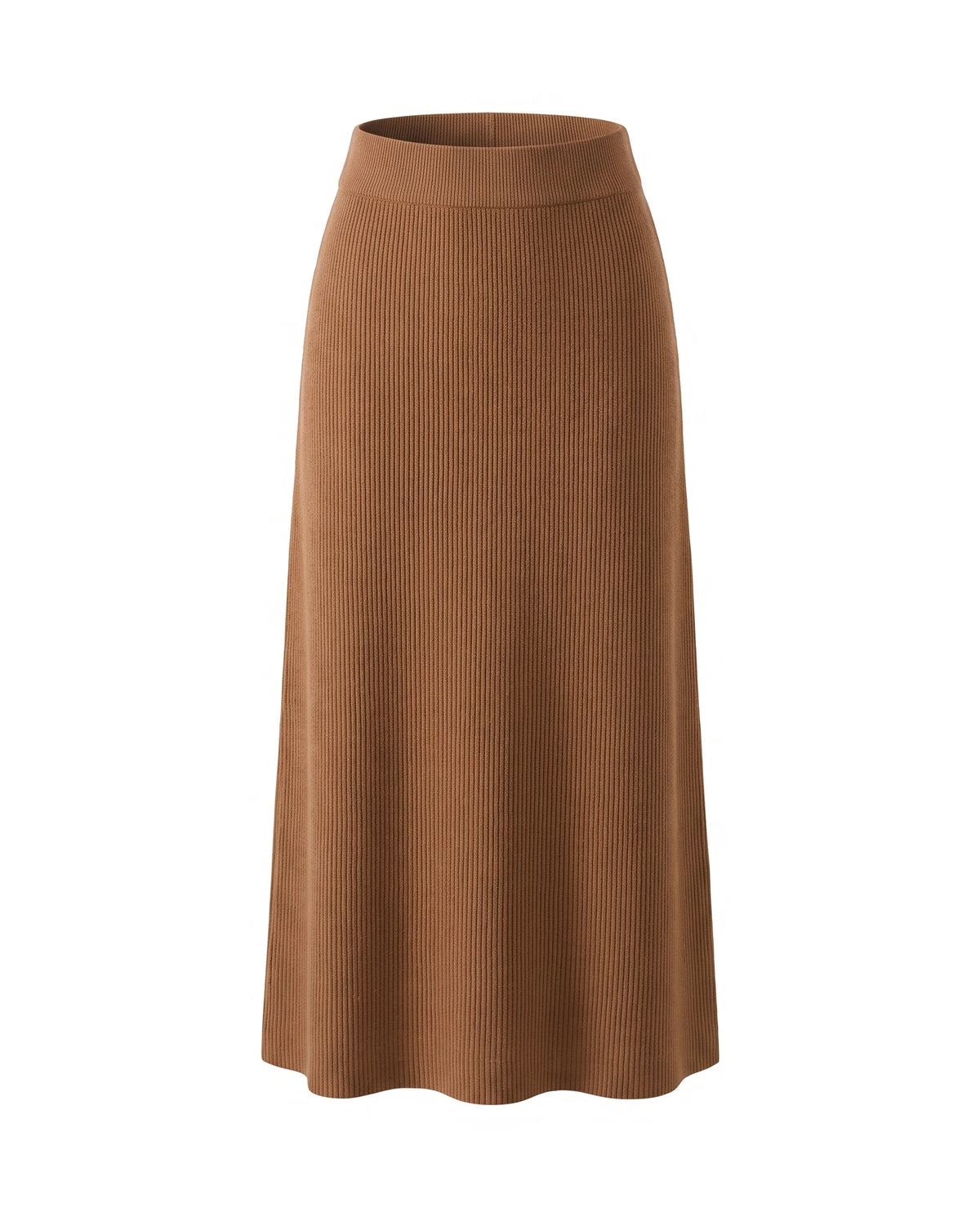 Women's Ribbed Knit Midi Skirt - Beatrice - Camel