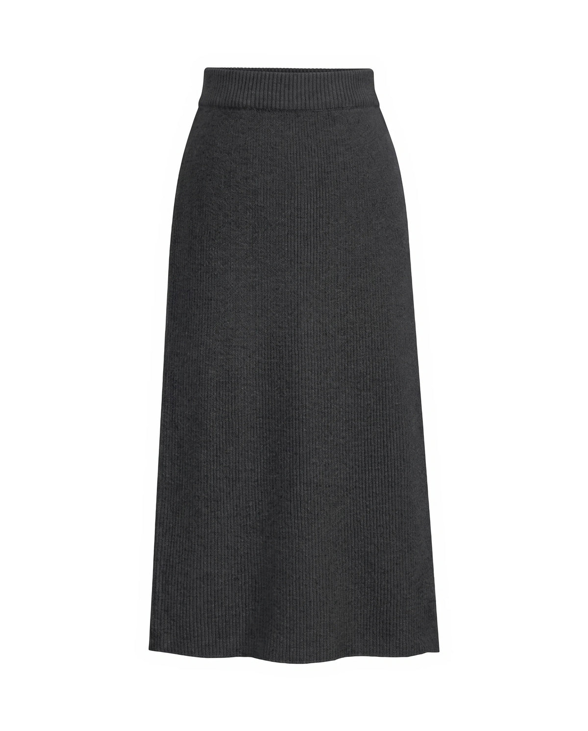 Women's Ribbed Knit Midi Skirt - Beatrice - Dark Gray