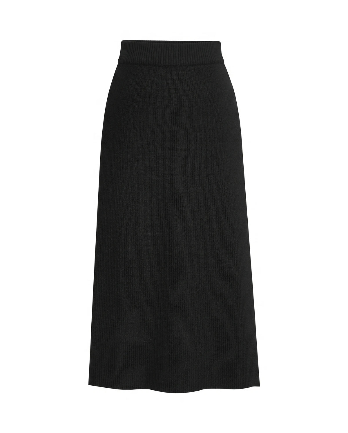 Women's Ribbed Knit Midi Skirt - Beatrice - Black