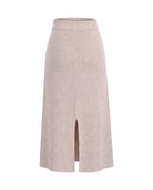 Women's Ribbed Knit Midi Skirt - Beatrice - Beige Back View