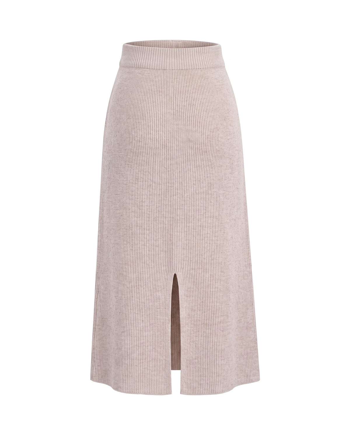 Women's Ribbed Knit Midi Skirt - Beatrice - Beige Back View
