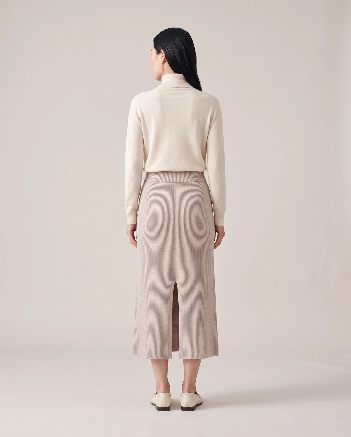 Women's Ribbed Knit Midi Skirt - Beatrice - Model Back