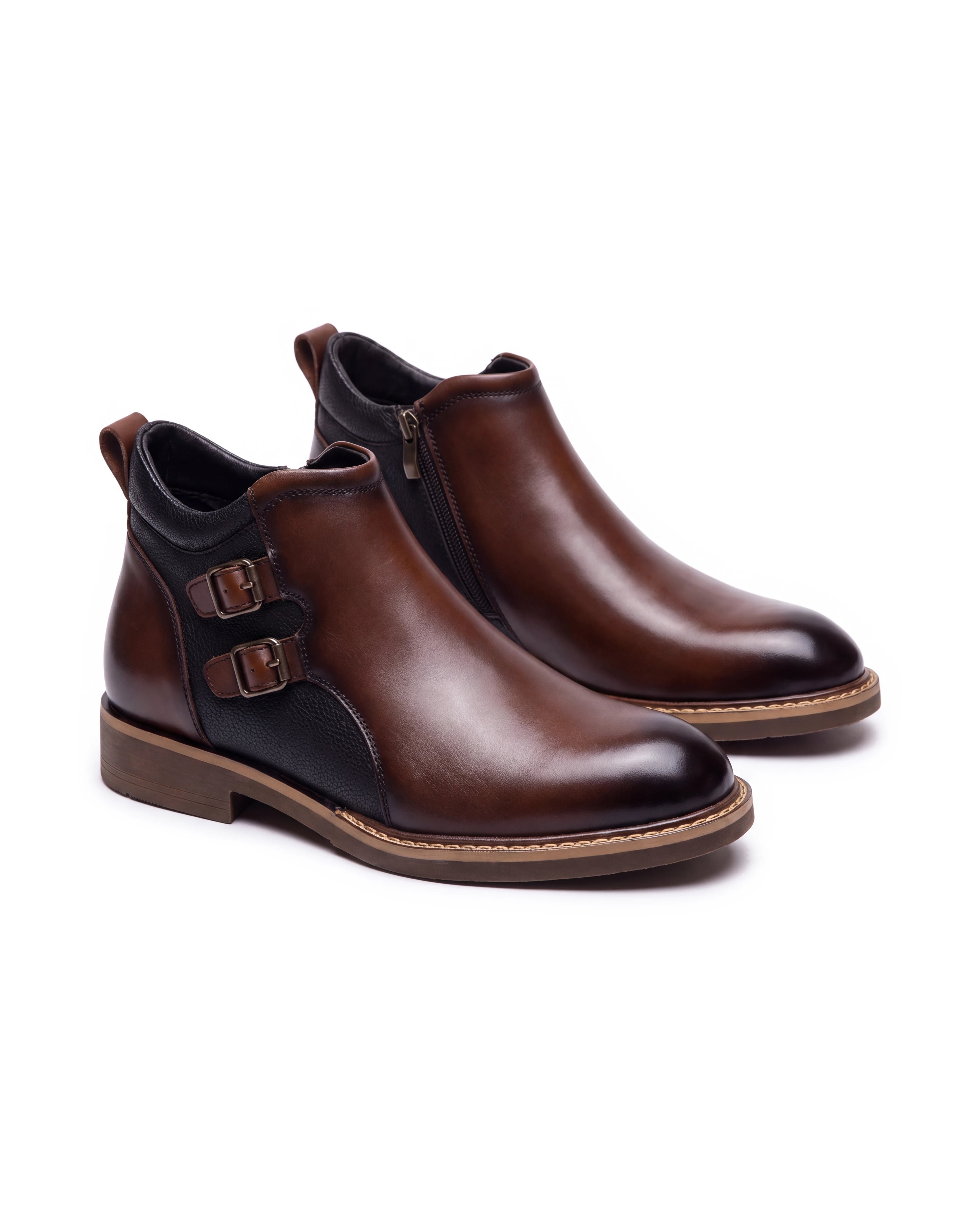 Men's Leather Side-Zip Ankle Boots - Bradford - Brown