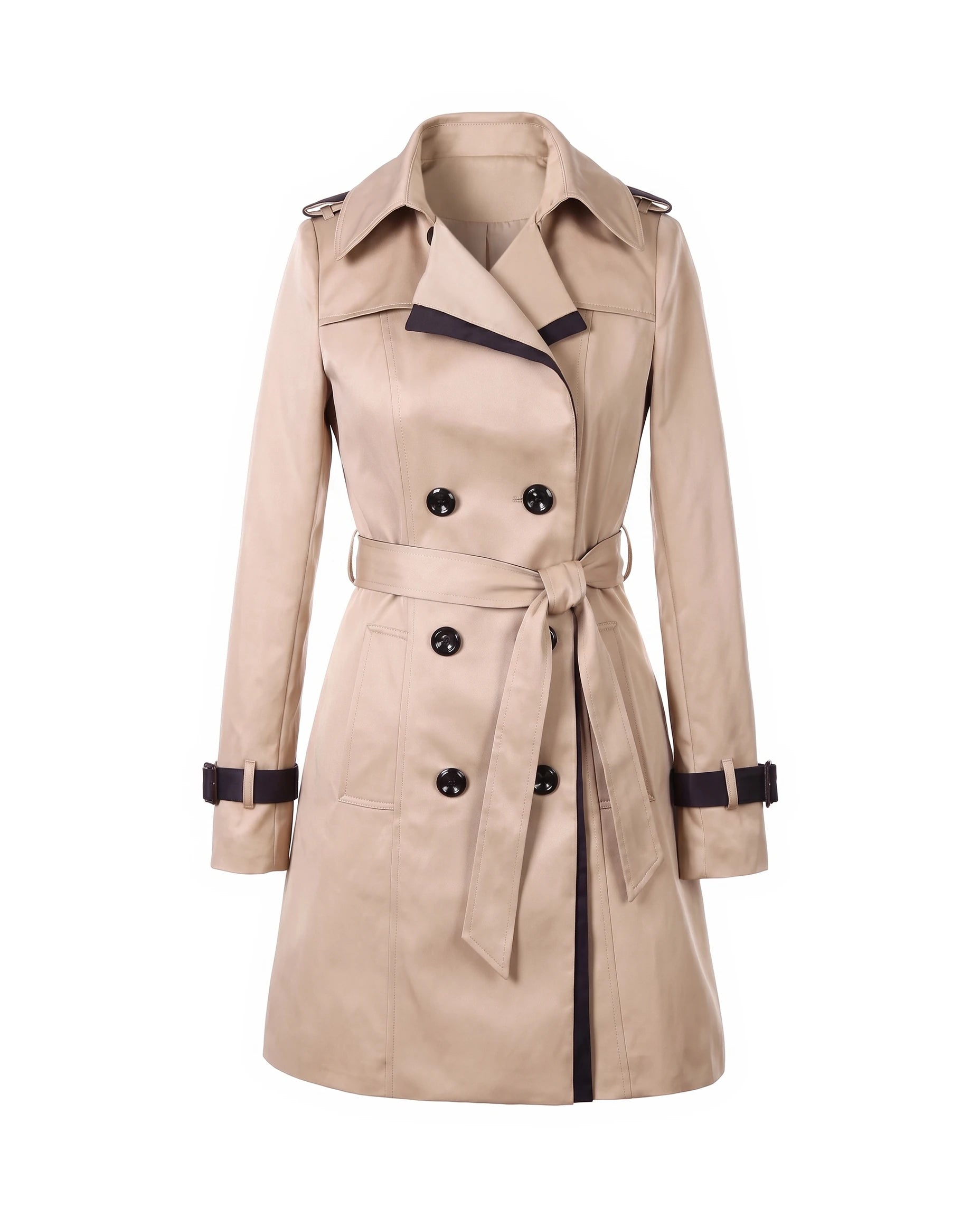 Women's Contrast-Trim Double-Breasted Trench Coat - Bridget - Beige