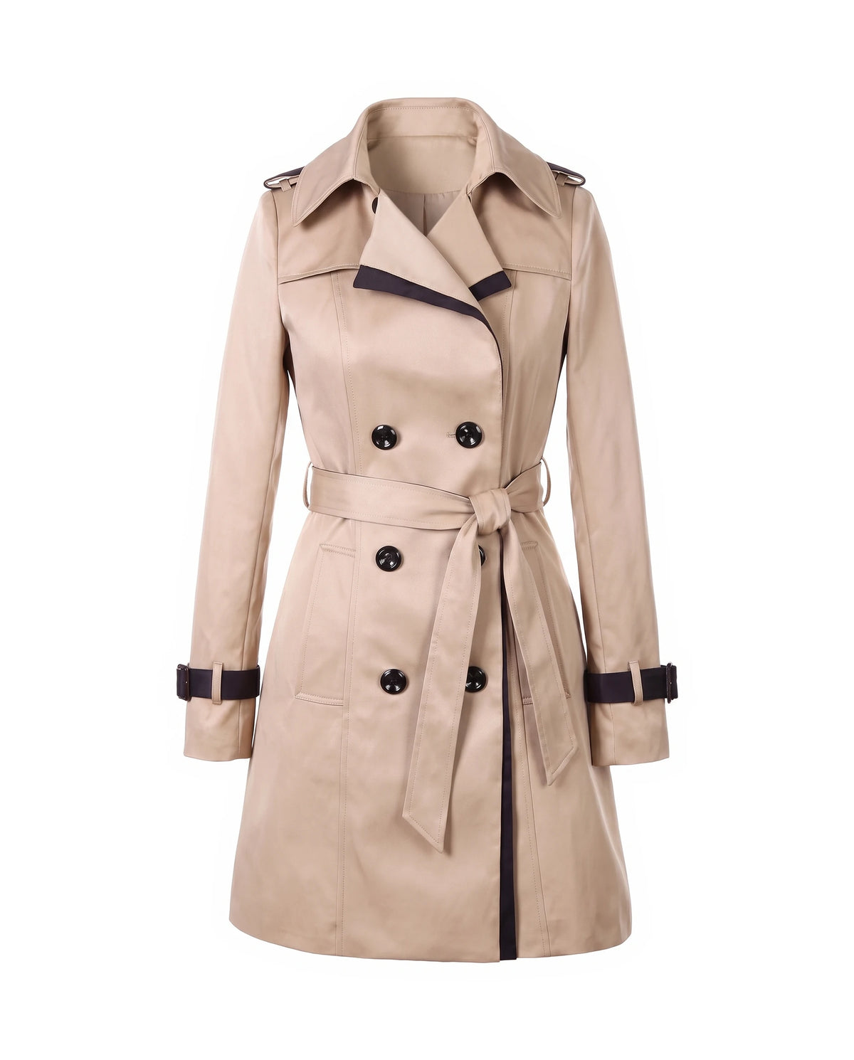 Women's Contrast-Trim Double-Breasted Trench Coat - Bridget - Beige
