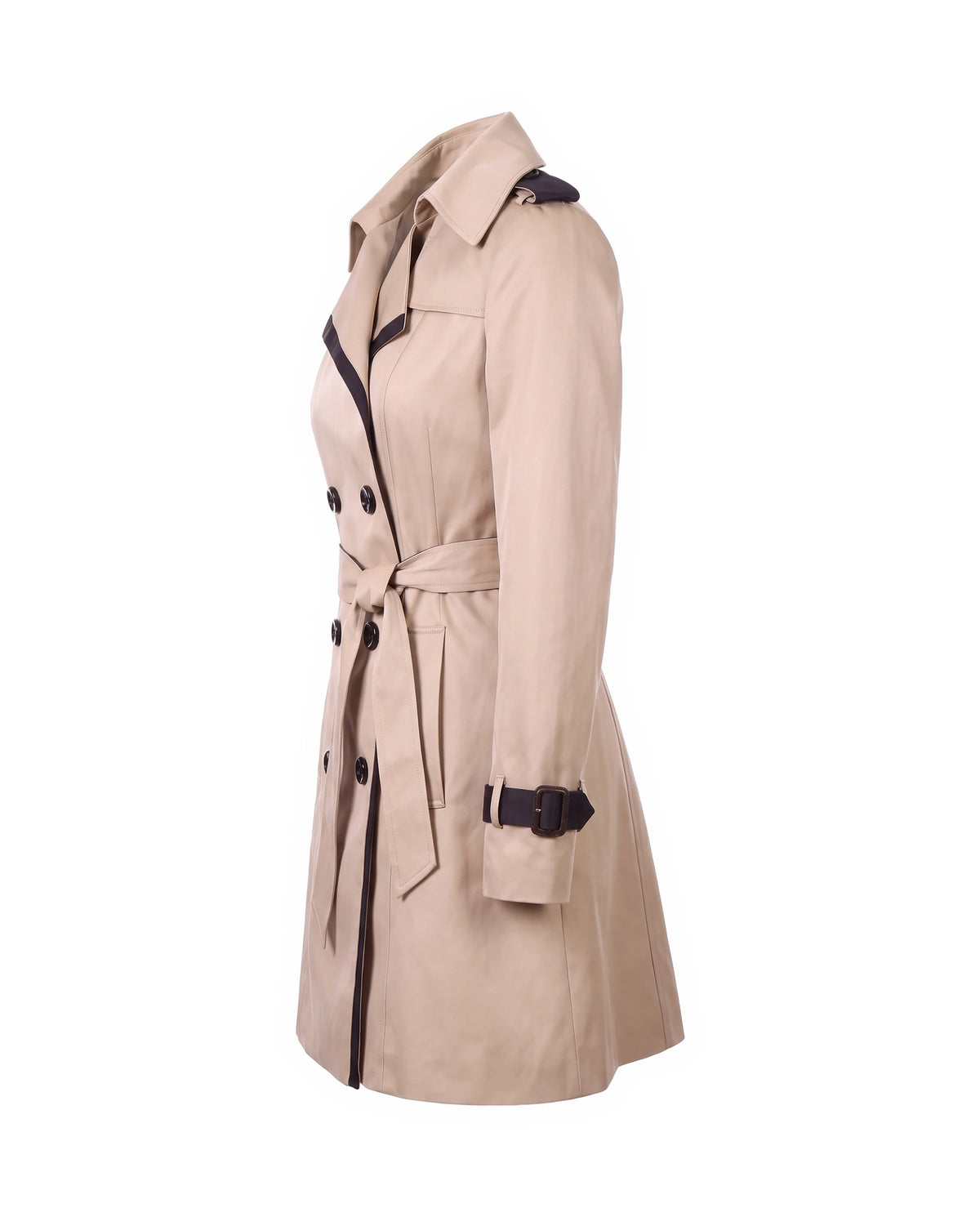 Women's Contrast-Trim Double-Breasted Trench Coat - Bridget - Side View