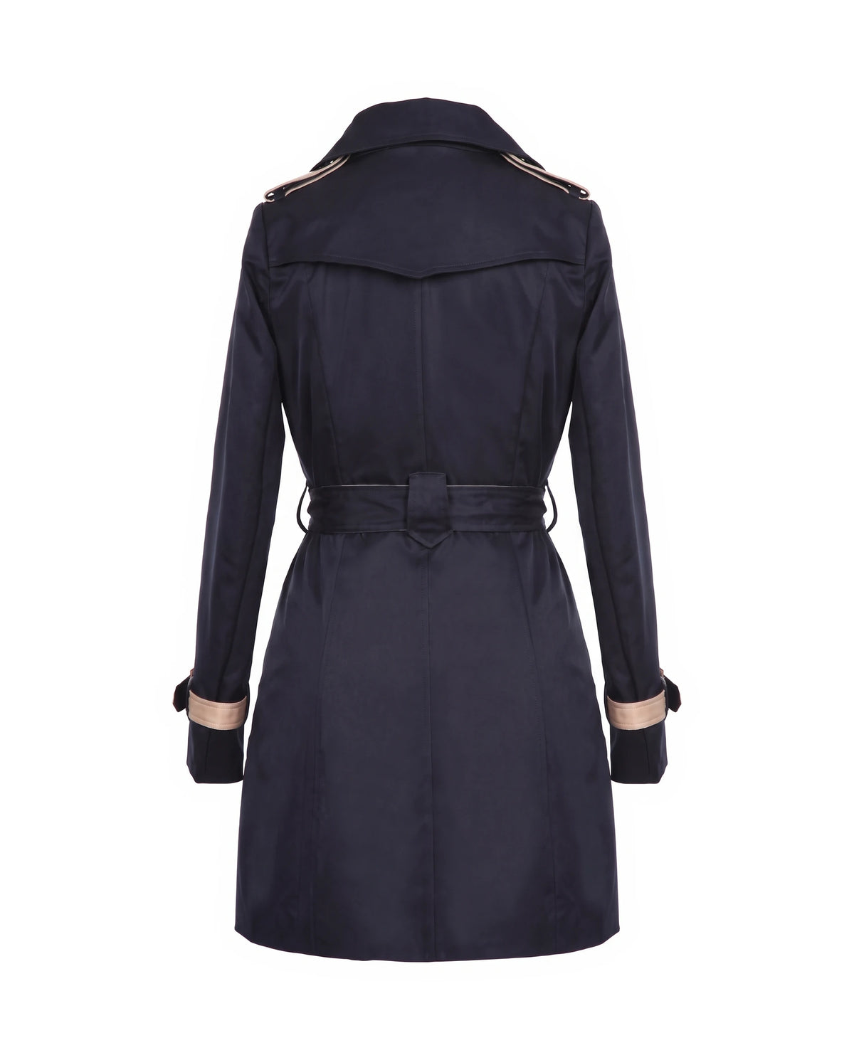 Women's Contrast-Trim Double-Breasted Trench Coat - Bridget - Navy Back View