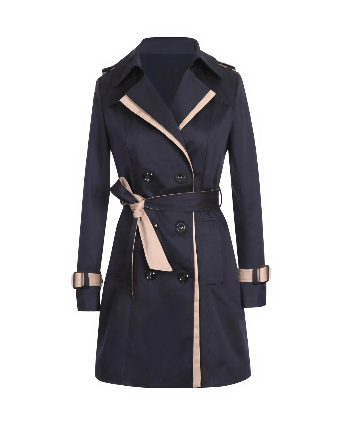 Women's Double-Breasted Belted Trench Coat - Bridget - Black