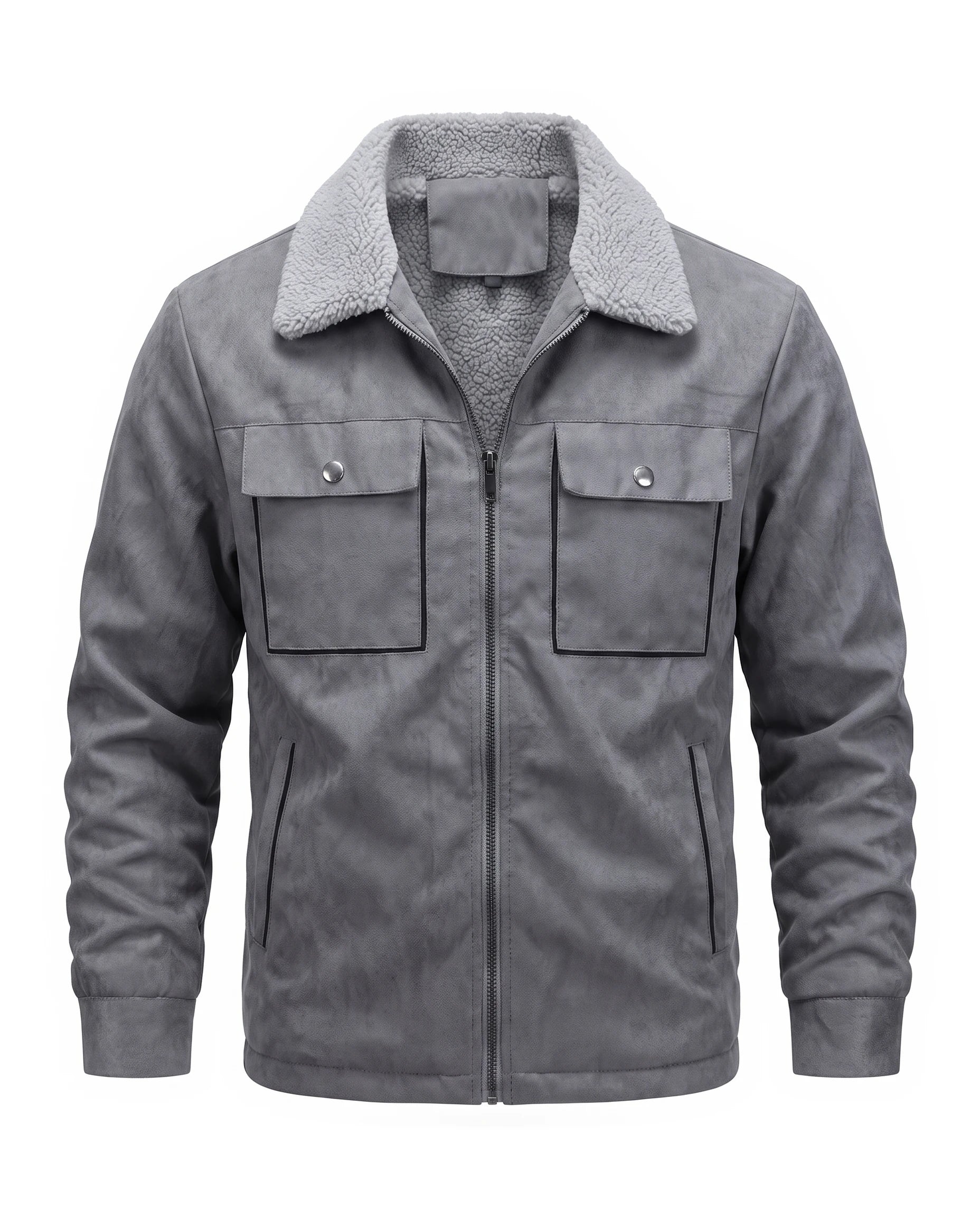 Men's Sherpa-Lined Trucker Jacket - Carlos - Gray