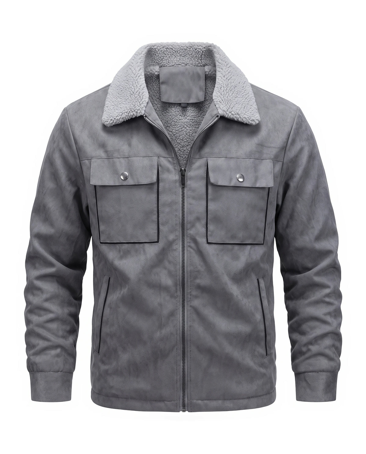 Men's Sherpa-Lined Trucker Jacket - Carlos - Gray