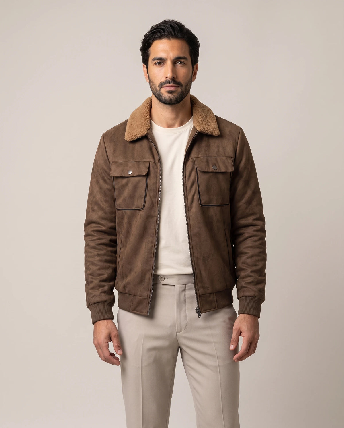 Men's Sherpa-Lined Trucker Jacket - Carlos - Model Front