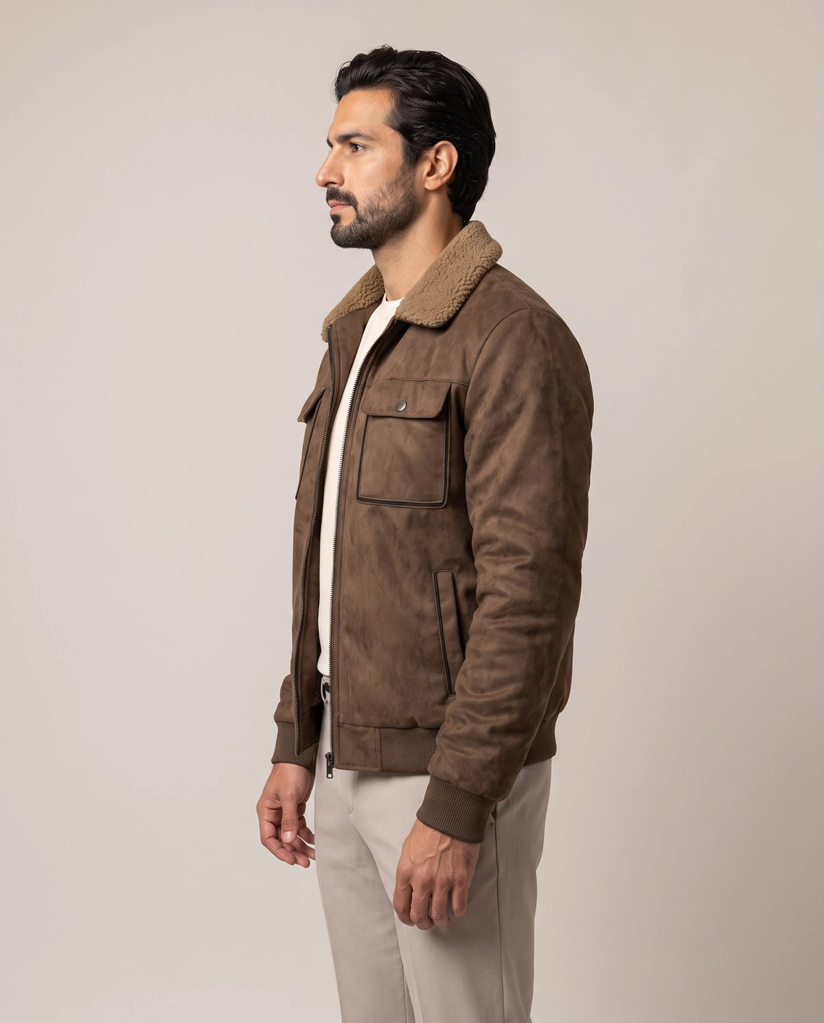 Men's Sherpa-Lined Trucker Jacket - Carlos - Model Side