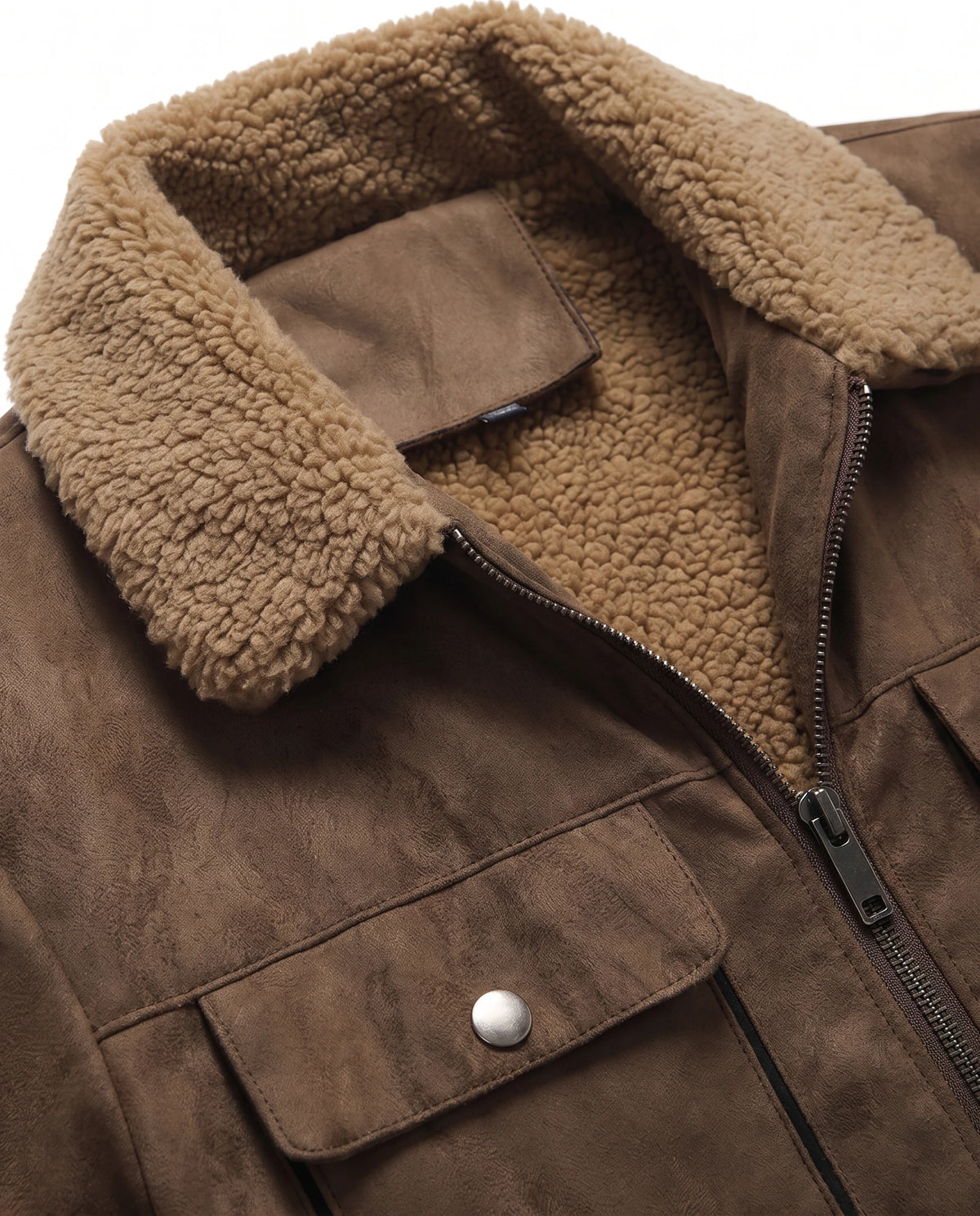 Men's Sherpa-Lined Trucker Jacket - Carlos - Sherpa Collar and Chest Pocket Detail