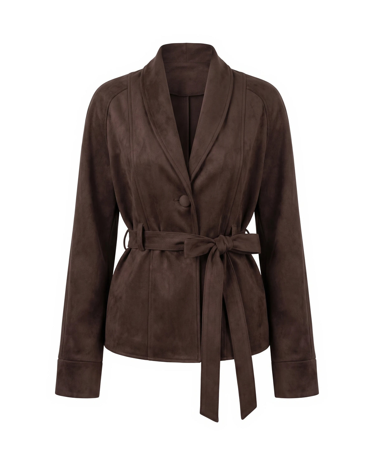 Women's Belted Faux Suede Wrap Jacket - Carmen - Brown
