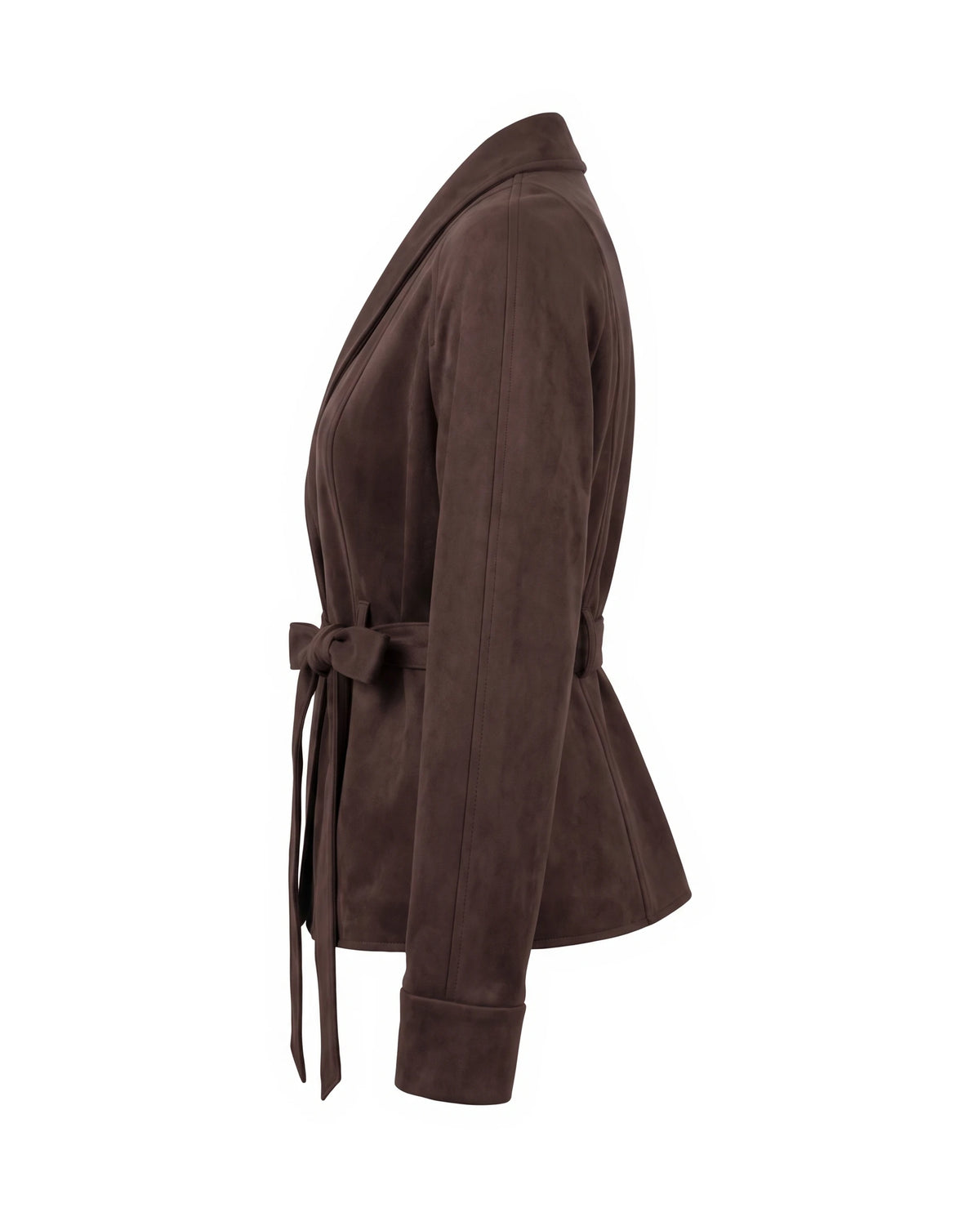 Women's Belted Faux Suede Wrap Jacket - Carmen - Side View