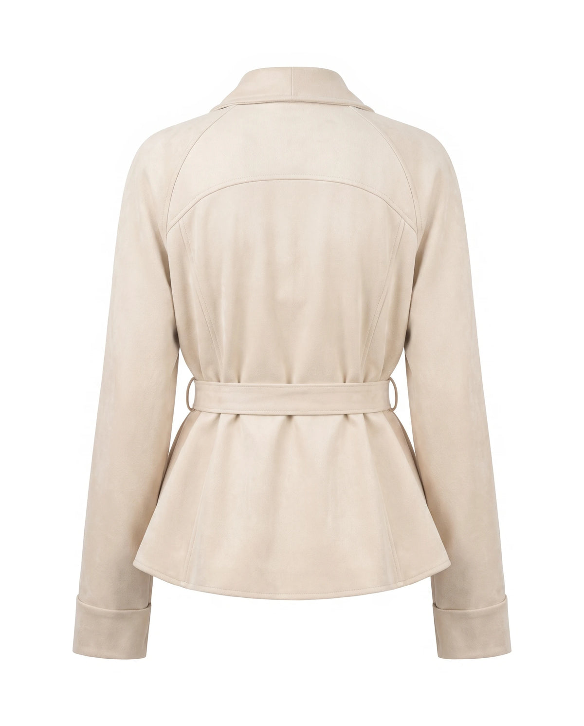 Women's Belted Faux Suede Wrap Jacket - Carmen - Beige Back View