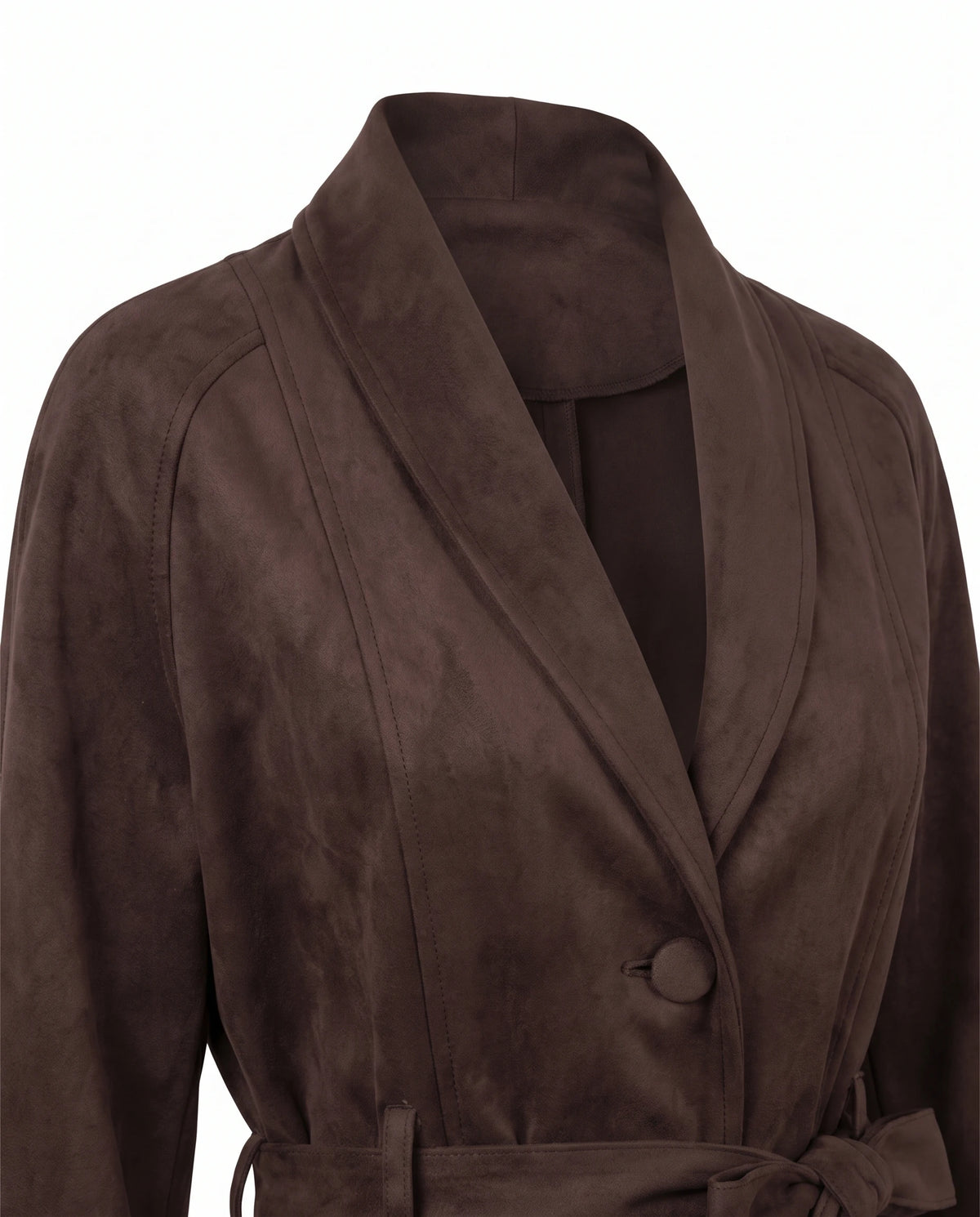 Women's Belted Faux Suede Wrap Jacket - Carmen - Detail Shawl Collar