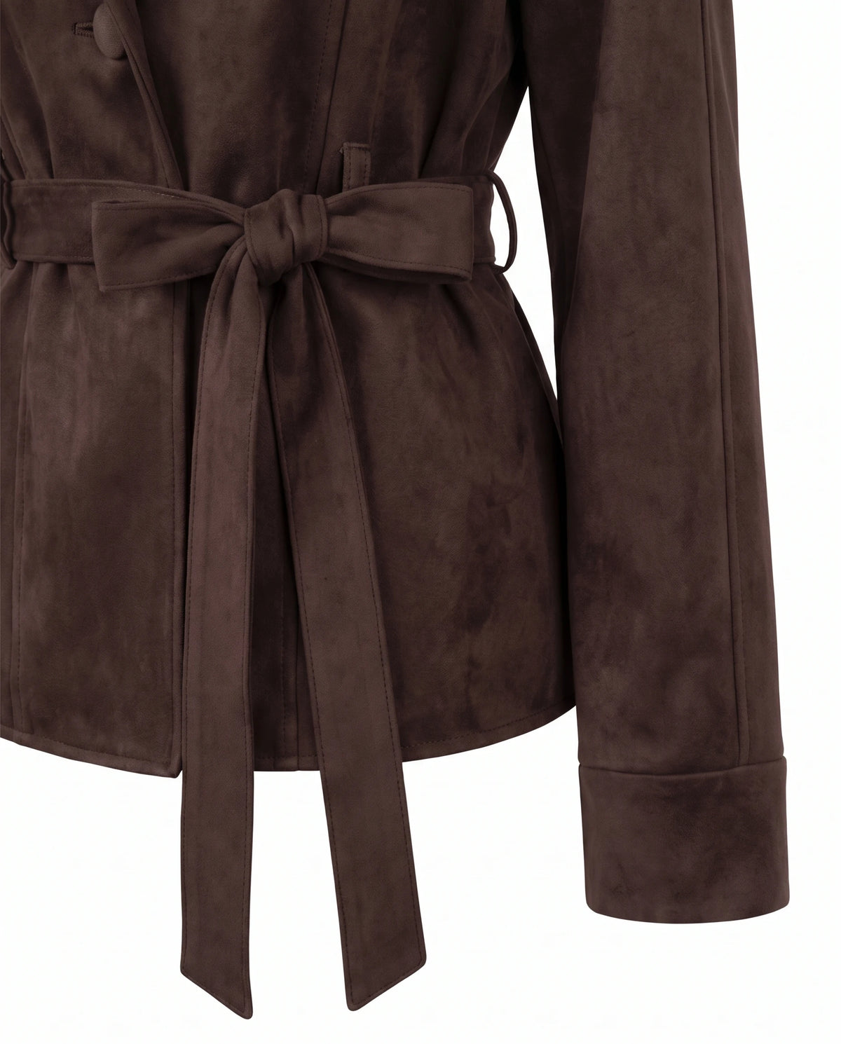 Women's Belted Faux Suede Wrap Jacket - Carmen - Detail Cuff and Belt