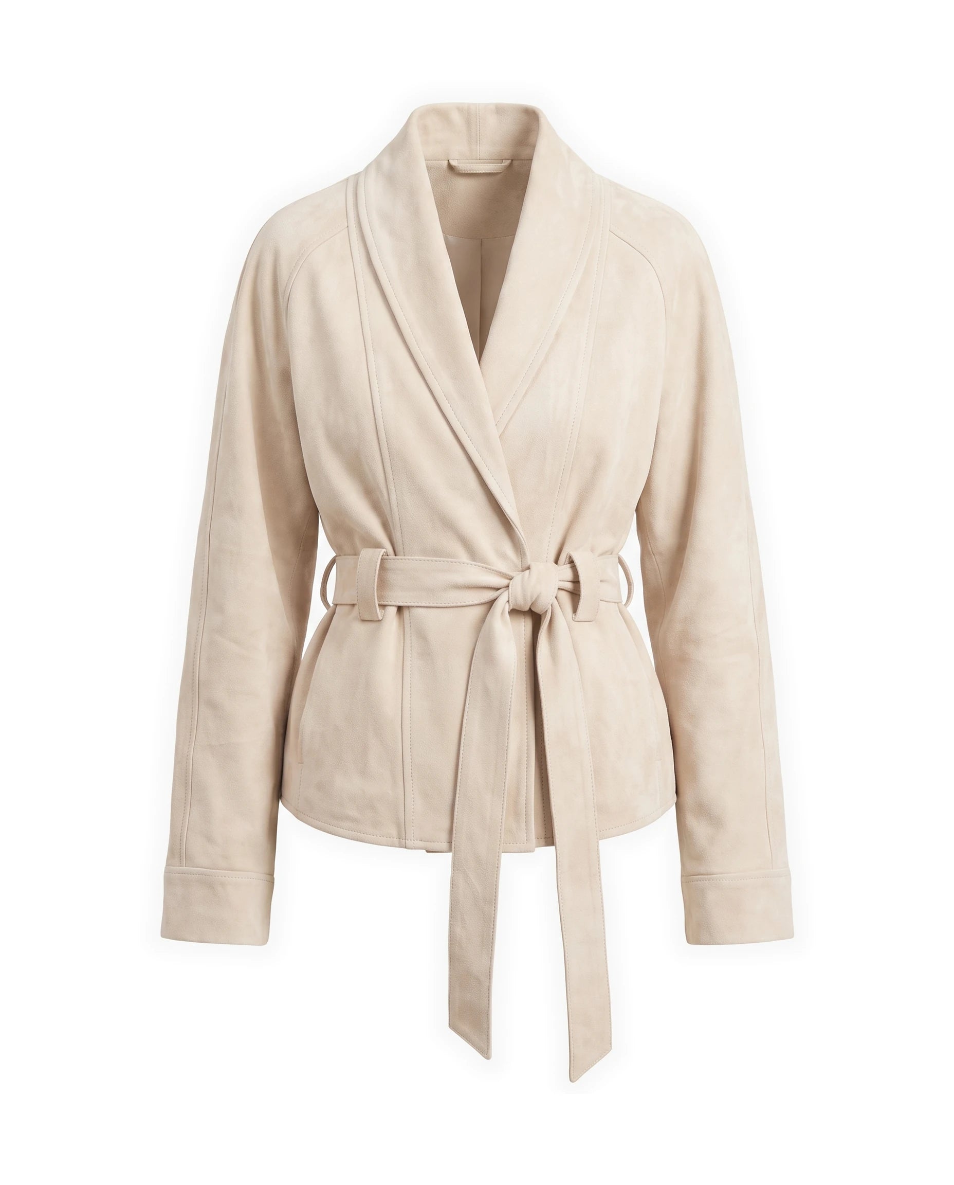 Women's Belted Suede Wrap Jacket - Carmen - Beige