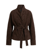 Women's Belted Suede Wrap Jacket - Carmen - Brown