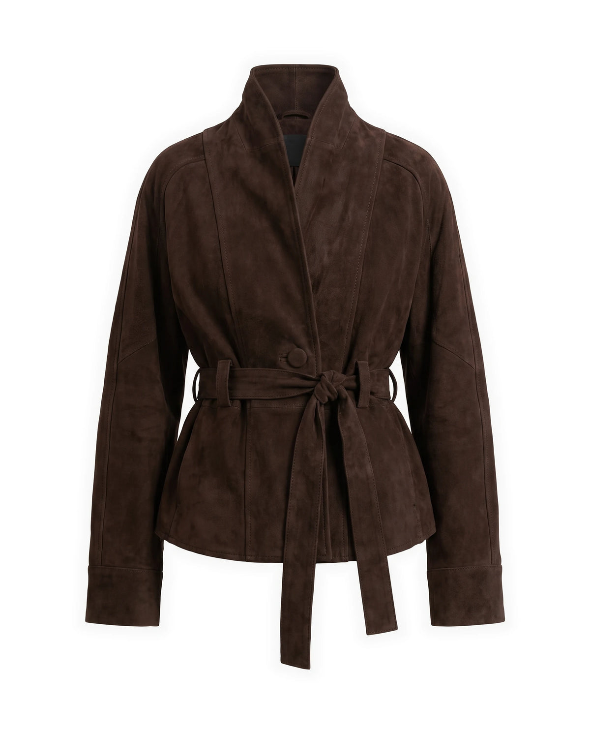 Women's Belted Suede Wrap Jacket - Carmen - Brown