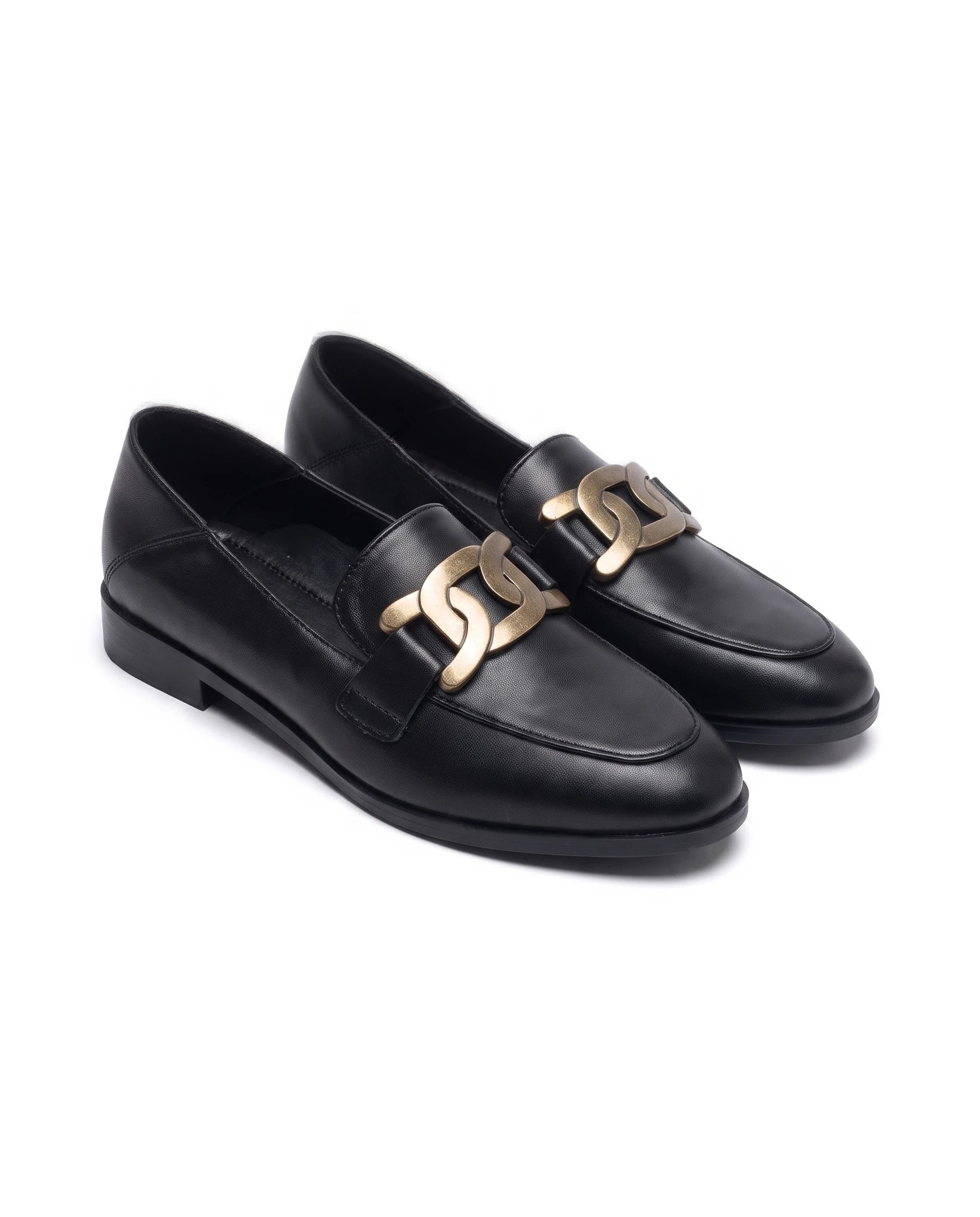 Women's Chain-Trim Leather Loafers - Duchess - Black