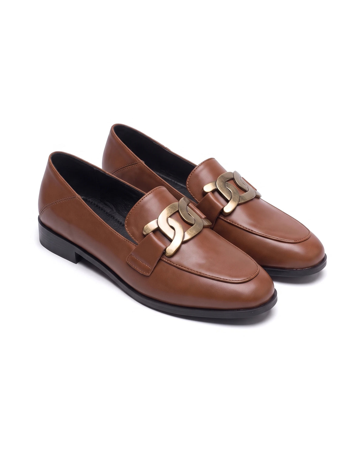 Women's Chain-Trim Leather Loafers - Duchess - Brown