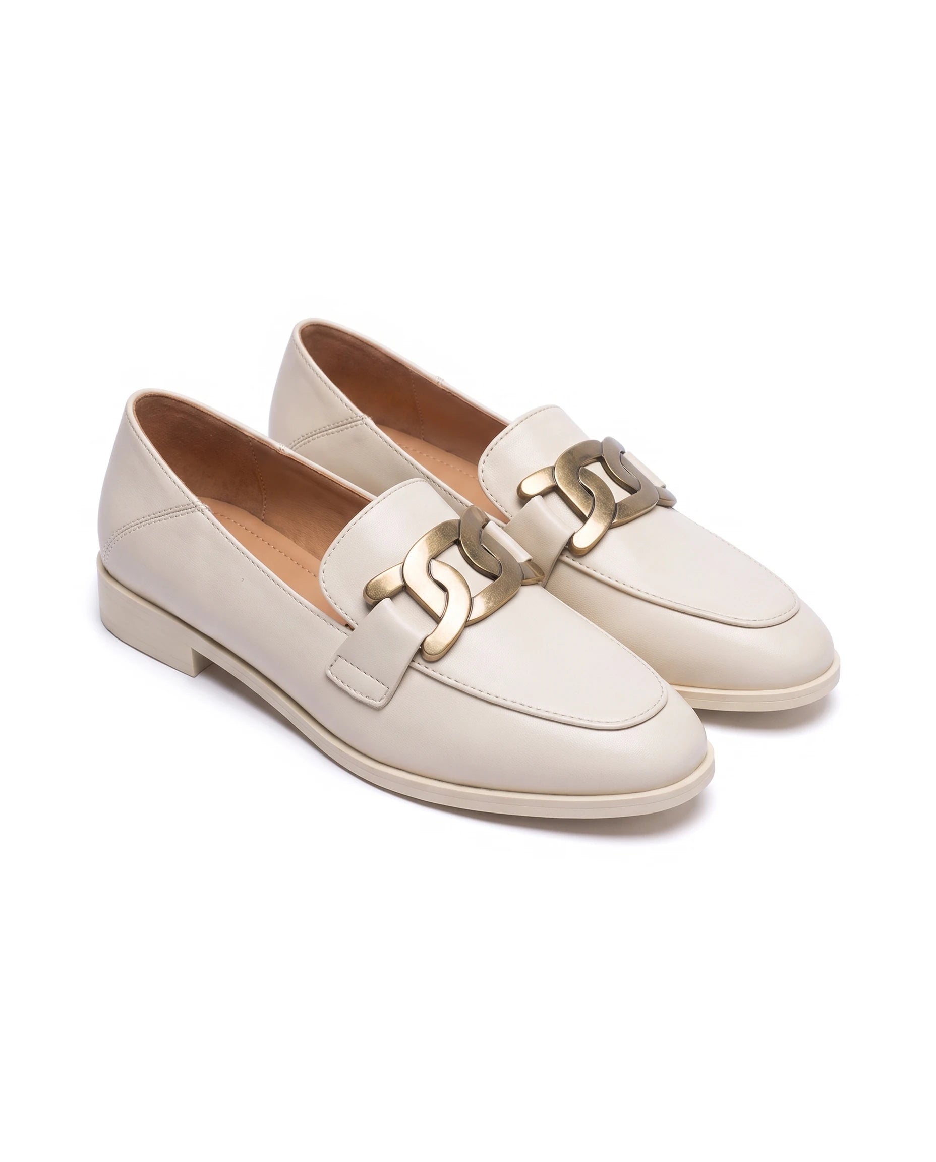 Women's Chain-Trim Leather Loafers - Duchess - Cream