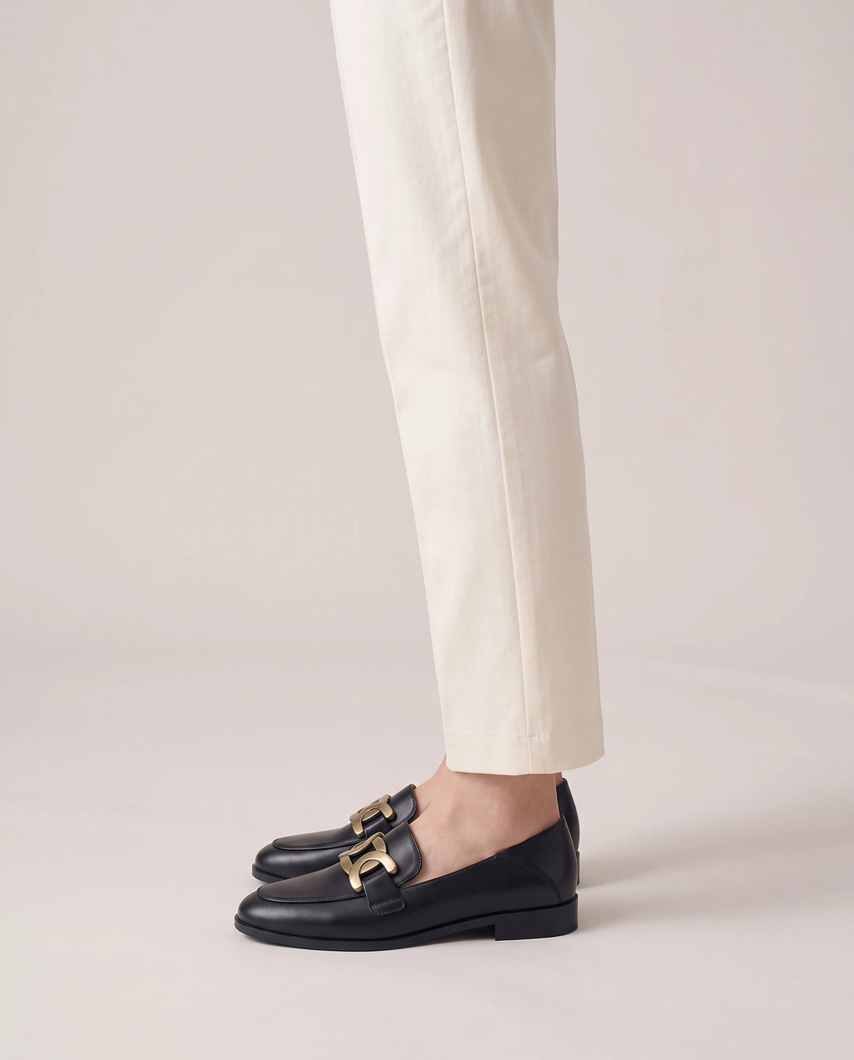 Women's Chain-Trim Leather Loafers - Duchess - Model Side Detail