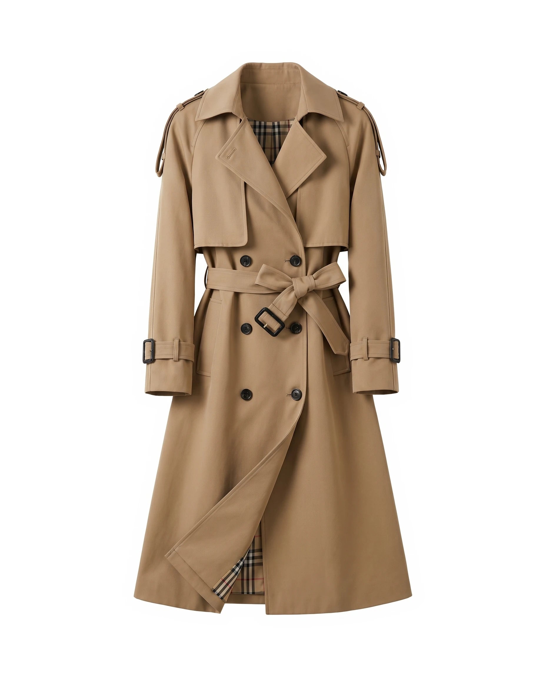 Women's Long Double-Breasted Belted Trench Coat - Francesca - Camel