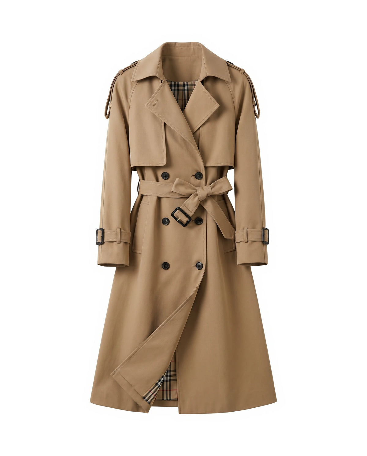 Women's Long Double-Breasted Belted Trench Coat - Francesca - Camel