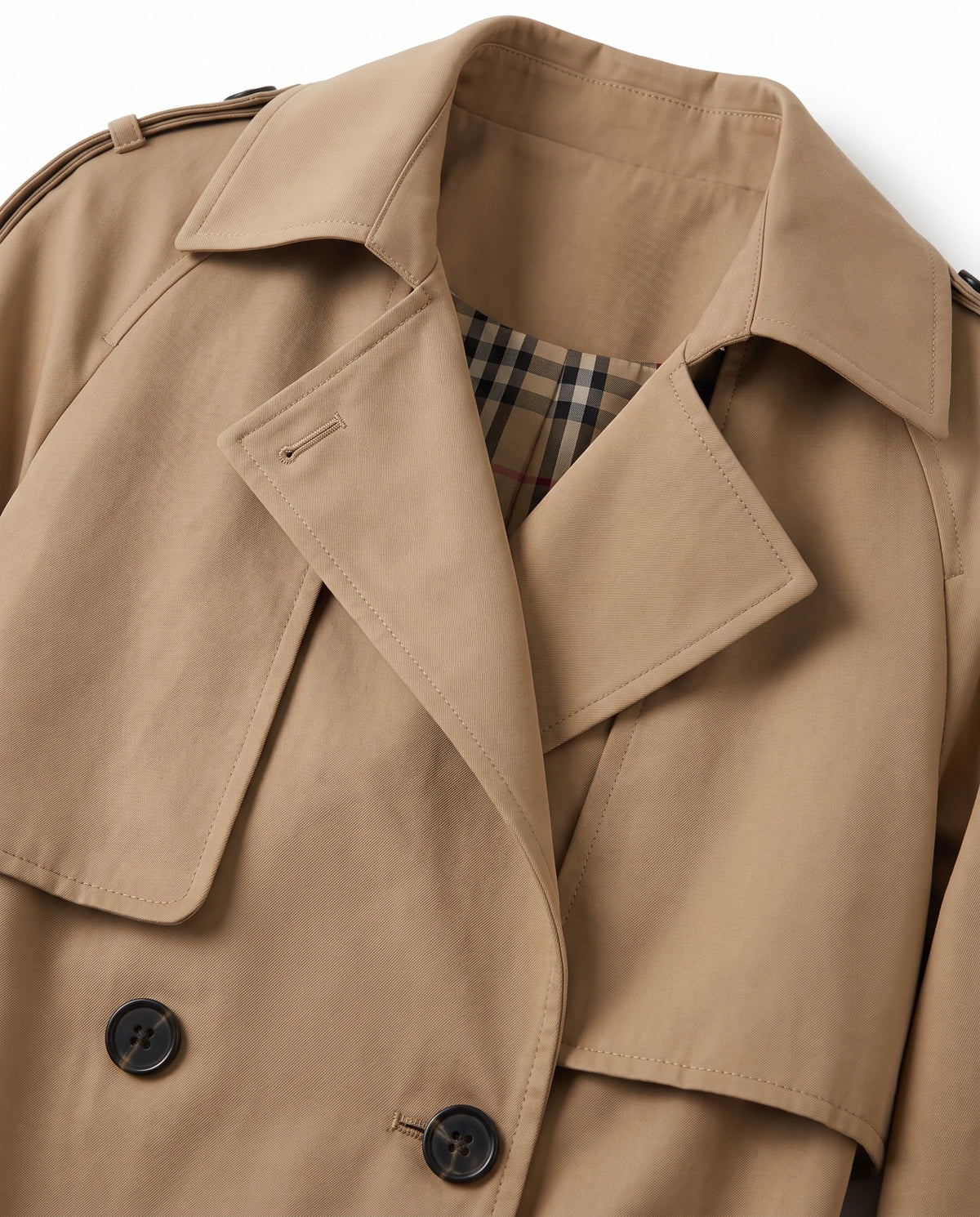 Women's Long Double-Breasted Belted Trench Coat - Francesca - Detail Lapel and Storm Flap