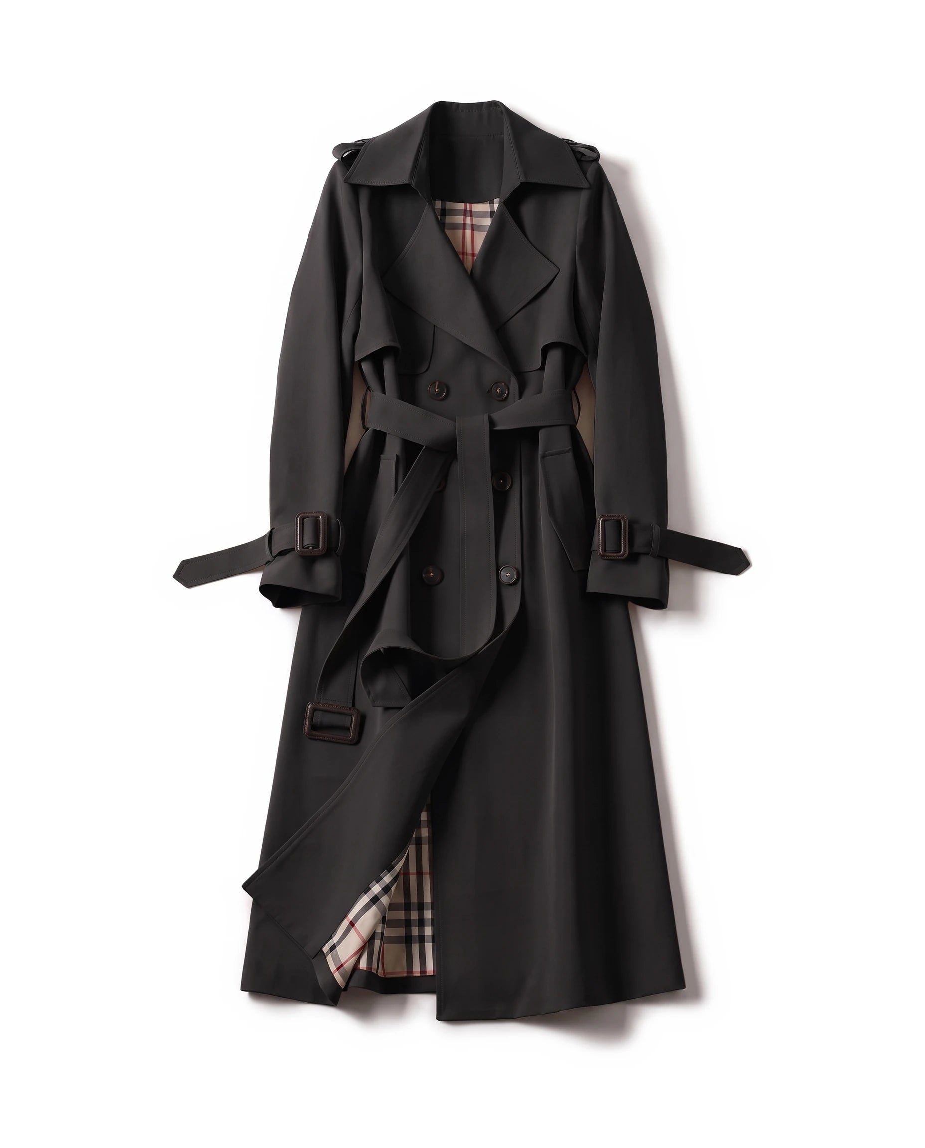 Women's Double-Breasted Belted Trench Coat - Francesca - Black